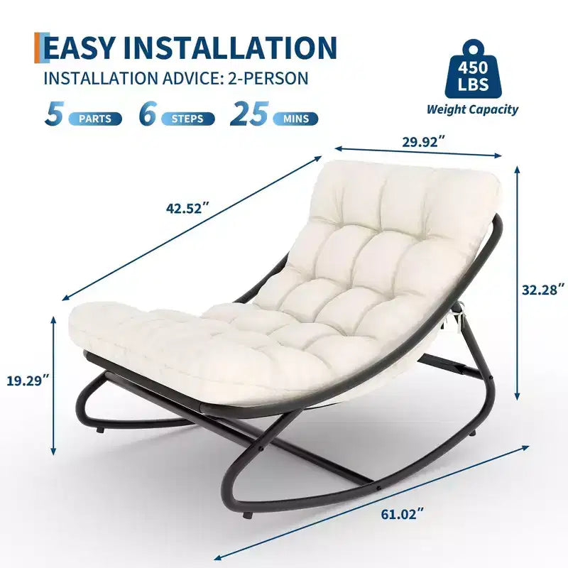 Fauteuil à bascule capitonné surdimensionné avec coussin amovible, fauteuil d'appoint rembourré blanc crème pour salon et chambre