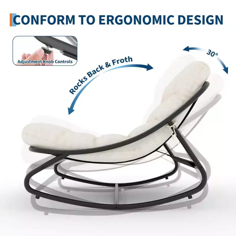 Fauteuil à bascule capitonné surdimensionné avec coussin amovible, fauteuil d'appoint rembourré blanc crème pour salon et chambre