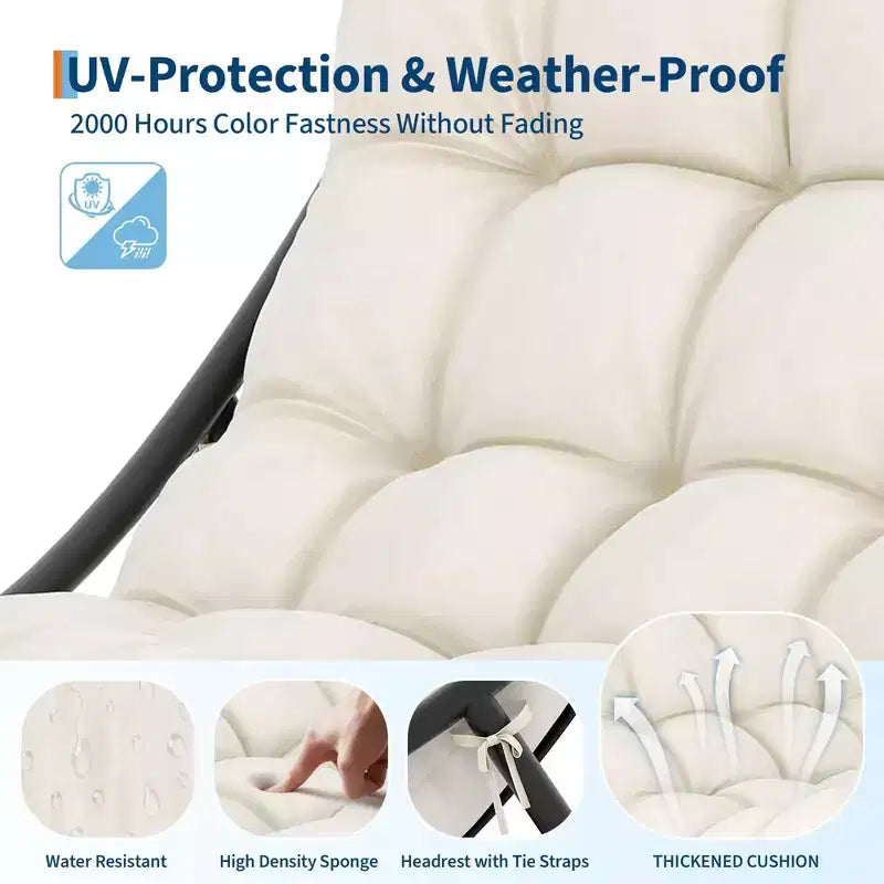 Fauteuil à bascule capitonné surdimensionné avec coussin amovible, fauteuil d'appoint rembourré blanc crème pour salon et chambre