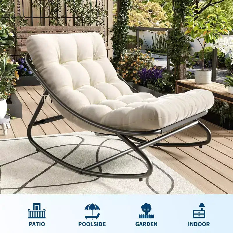 Fauteuil à bascule capitonné surdimensionné avec coussin amovible, fauteuil d'appoint rembourré blanc crème pour salon et chambre