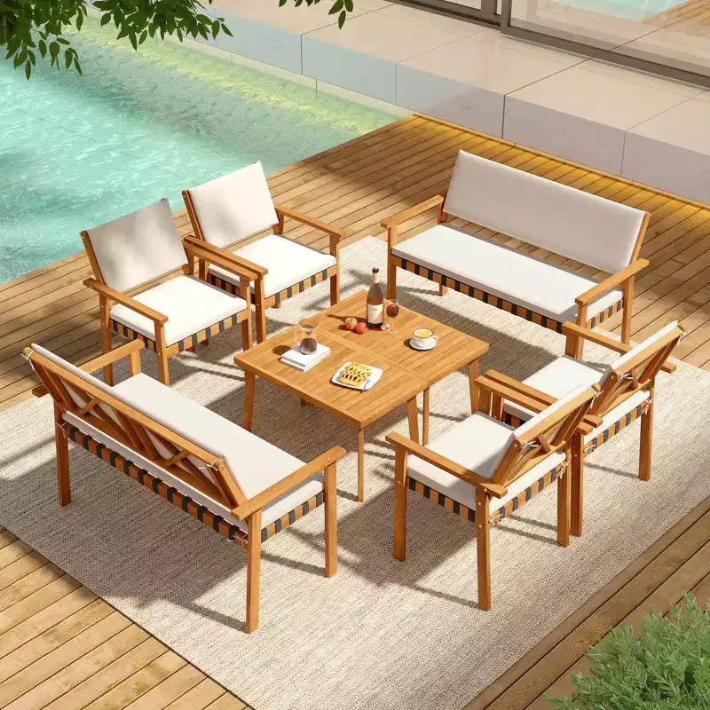 Costway Ensemble de meubles en bois 4 pièces avec coussins de dossier de canapé pour jardin, porche