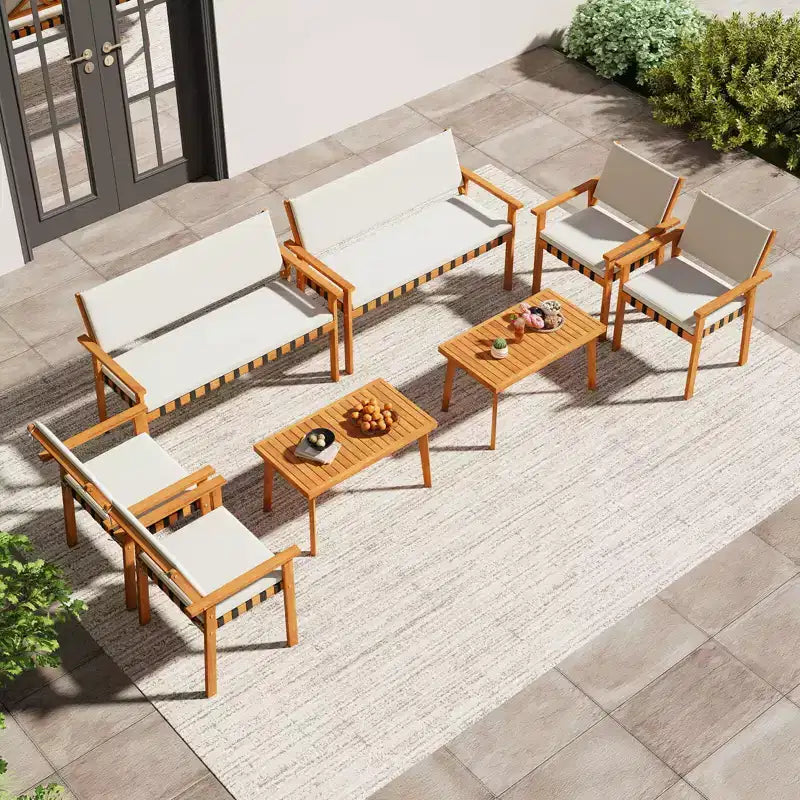Costway Ensemble de meubles en bois 4 pièces avec coussins de dossier de canapé pour jardin, porche