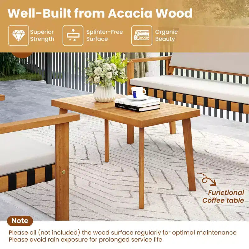 Costway Ensemble de meubles en bois 4 pièces avec coussins de dossier de canapé pour jardin, porche