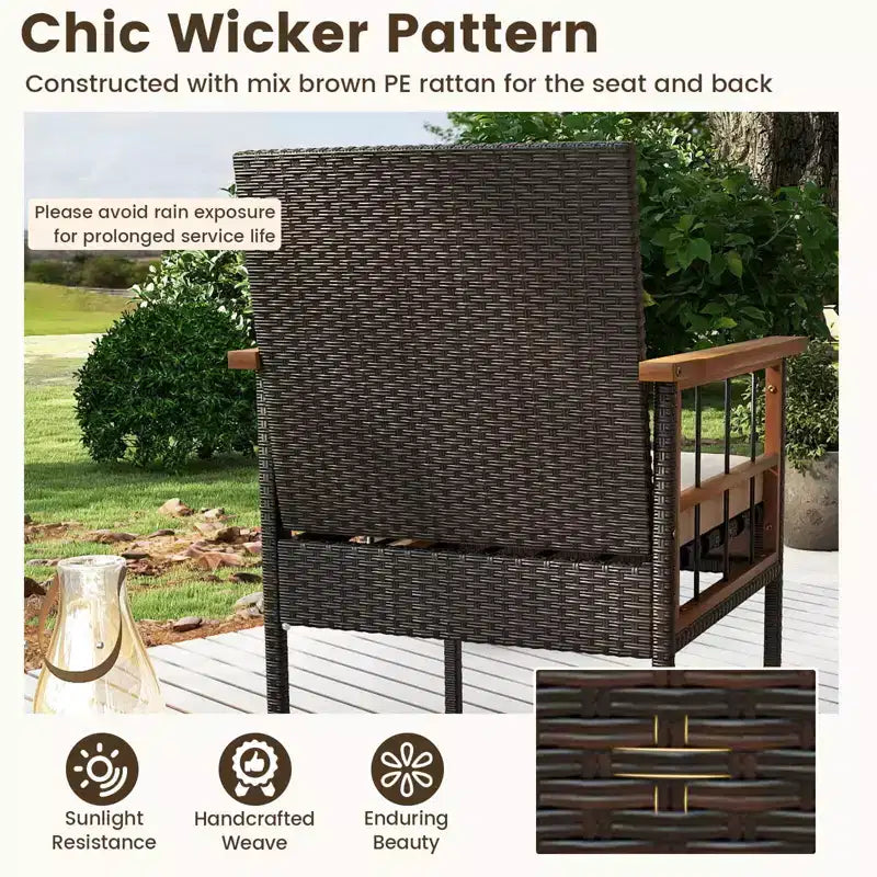 Costway Ensemble de Meubles en Rotin 8 Pièces avec Plateau de Table en Bois d'Acacia Accoudoirs Coussins pour Jardin