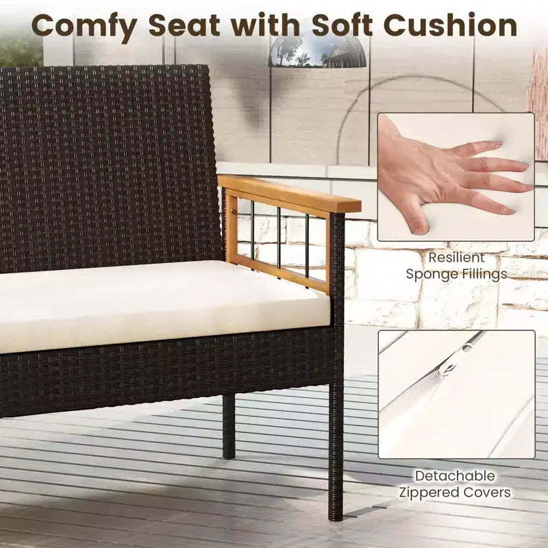 Costway Ensemble de Meubles en Rotin 8 Pièces avec Plateau de Table en Bois d'Acacia Accoudoirs Coussins pour Jardin