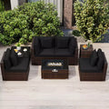 Costway Ensemble de Meubles de Jardin 7 Pièces Table Foyer à Gaz 40 000 BTU Housse pour Bouteille de Propane Table Marron Mixte + Bleu Marine/Rouge/Noir/Turquoise/Blanc Cassé