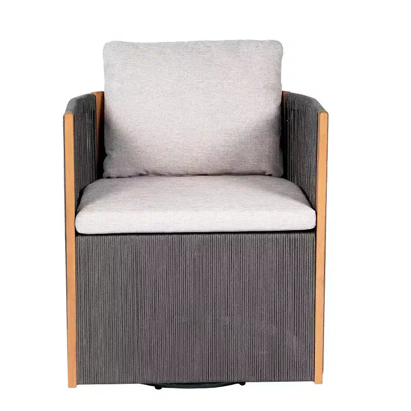 Christopher Knight Home Mason Ensemble de conversation moderne bohème 3 pièces avec chaises pivotantes en bois d'acacia et corde et table d'appoint ronde