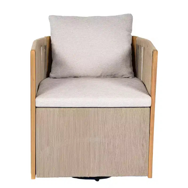 Christopher Knight Home Mason Ensemble de conversation moderne bohème 3 pièces avec chaises pivotantes en bois d'acacia et corde et table d'appoint ronde