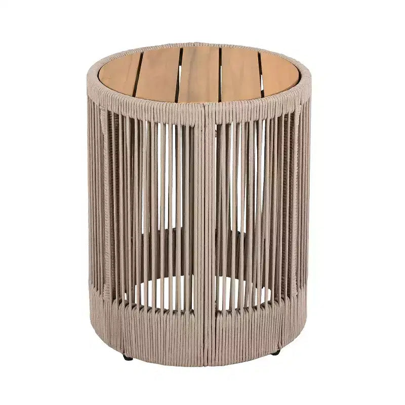 Christopher Knight Home Mason Ensemble de conversation moderne bohème 3 pièces avec chaises pivotantes en bois d'acacia et corde et table d'appoint ronde