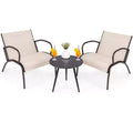 Costway 3 Piece Patio Chair Set w/ Curved Fabric Seat Round Coffee Table for Backyard