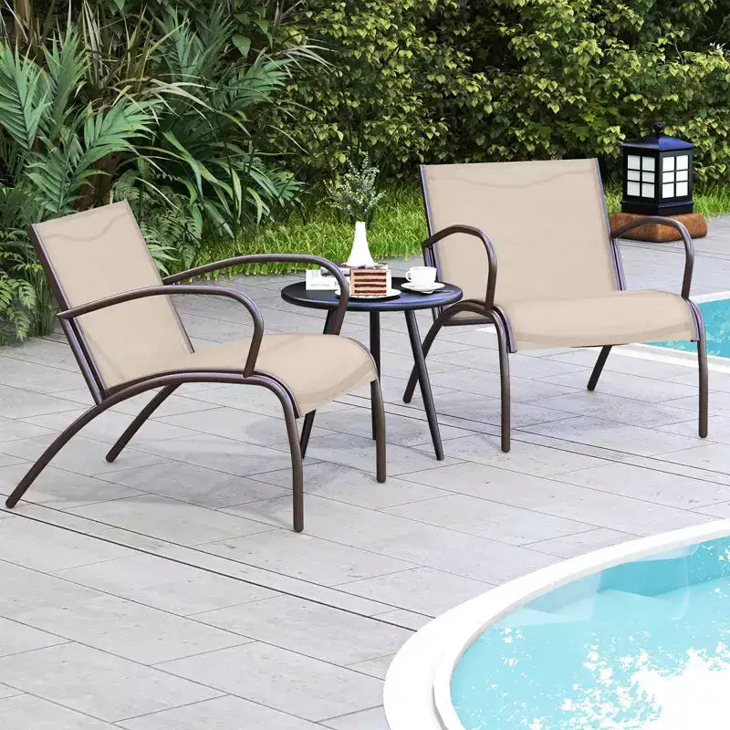 Ensemble de 3 chaises de patio Costway avec siège en tissu courbé et table basse ronde pour le jardin