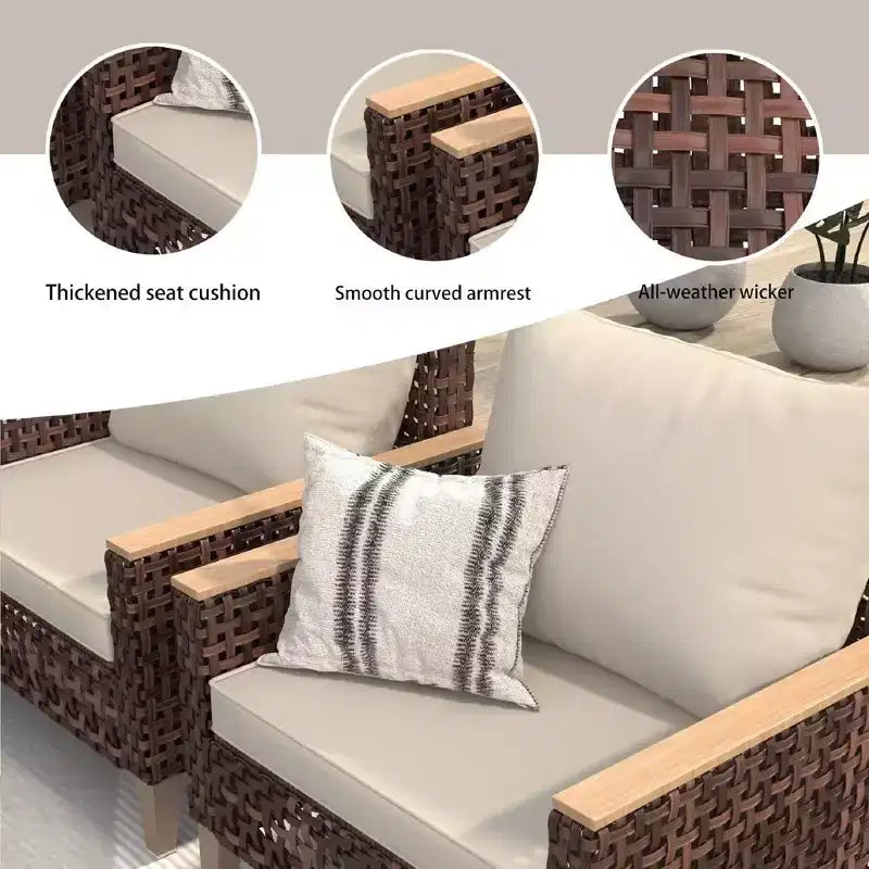 Ensemble de canapé d'extérieur 5 pièces Whisen Patio, salon de jardin en rotin pour 7 personnes avec coussins moelleux - Blanc