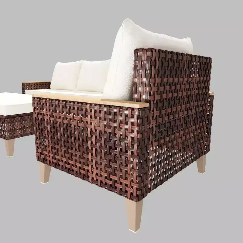 Ensemble de canapé d'extérieur 5 pièces Whisen Patio, salon de jardin en rotin pour 7 personnes avec coussins moelleux - Blanc