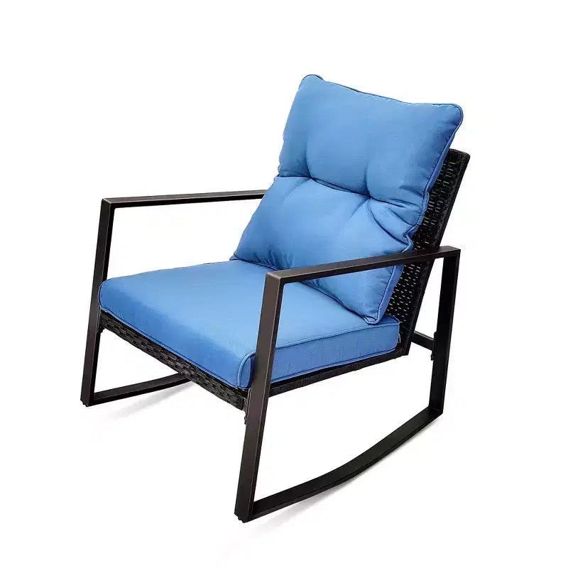 Ensemble de conversation d'extérieur 3 pièces Whisen : 2 fauteuils à bascule de patio avec coussin et 1 table – Bleu