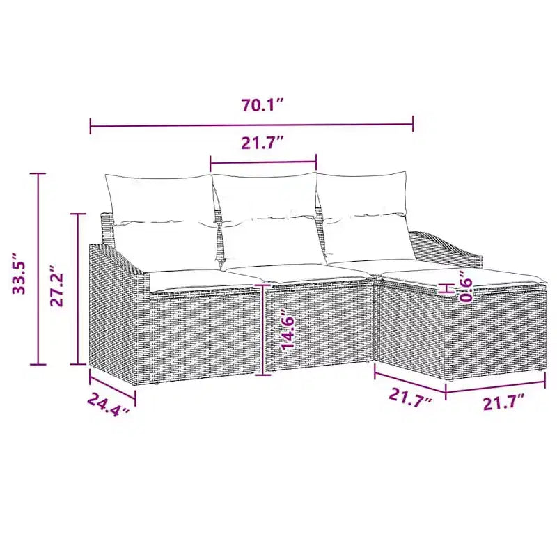 vidaXL Salon de jardin 4 pcs Marron Résine tressée