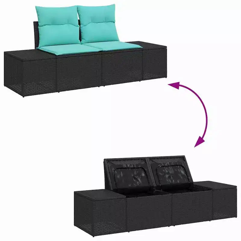 vidaXL Salon de jardin 6 pcs Noir et turquoise 264 x 154 x 85 cm - Noir et turquoise Sans table