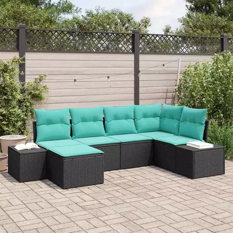 vidaXL Salon de jardin 6 pcs Noir et turquoise 264 x 154 x 85 cm - Noir et turquoise Sans table