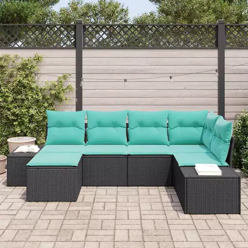 vidaXL Salon de jardin 6 pcs Noir et turquoise 264 x 154 x 85 cm - Noir et turquoise Sans table