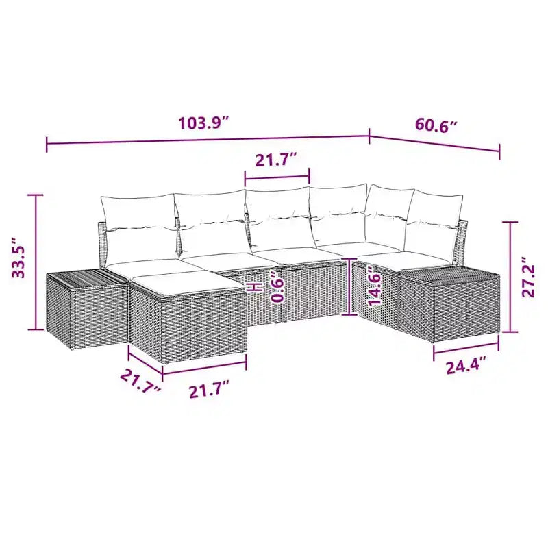 vidaXL Salon de jardin 6 pcs Noir et turquoise 264 x 154 x 85 cm - Noir et turquoise Sans table