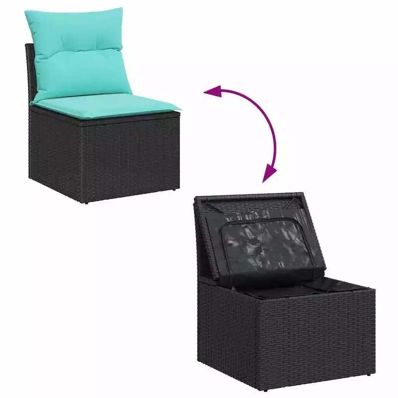 vidaXL Ensemble de canapés de jardin 6 pcs en résine tressée noir et turquoise - Noir et turquoise sans table