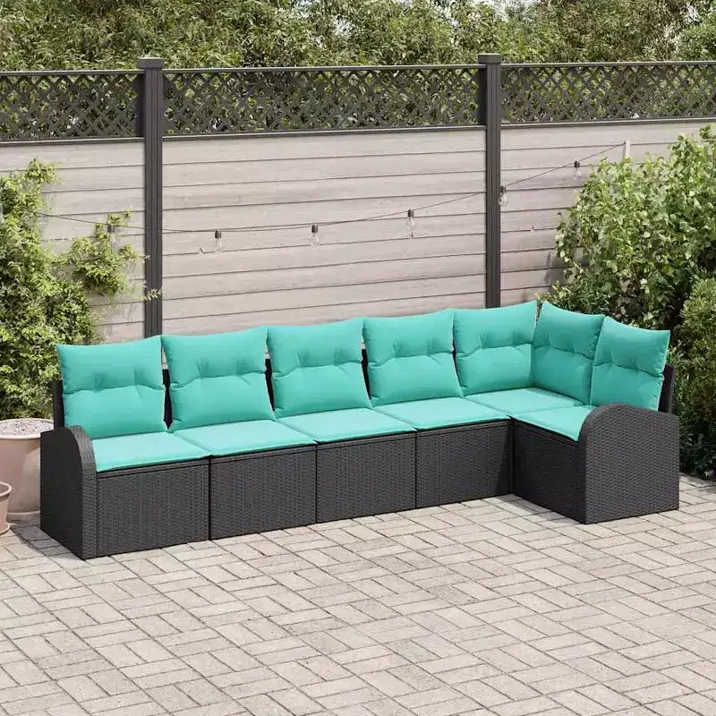 vidaXL Ensemble de canapés de jardin 6 pcs en résine tressée noir et turquoise - Noir et turquoise sans table