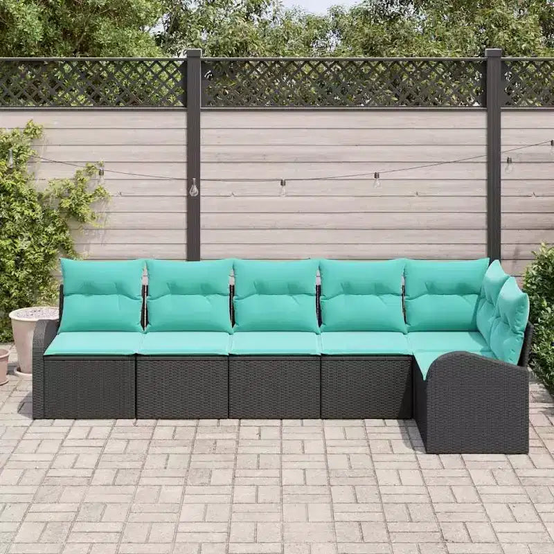 vidaXL Ensemble de canapés de jardin 6 pcs en résine tressée noir et turquoise - Noir et turquoise sans table