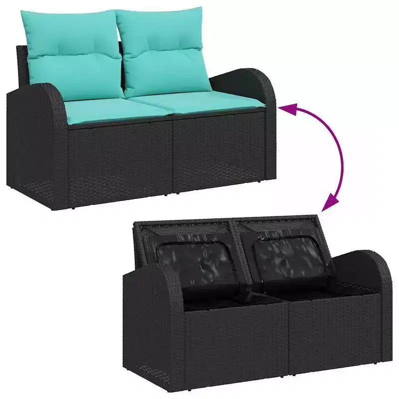 vidaXL Ensemble de canapés de jardin 6 pcs en résine tressée noir et turquoise - Noir et turquoise sans table