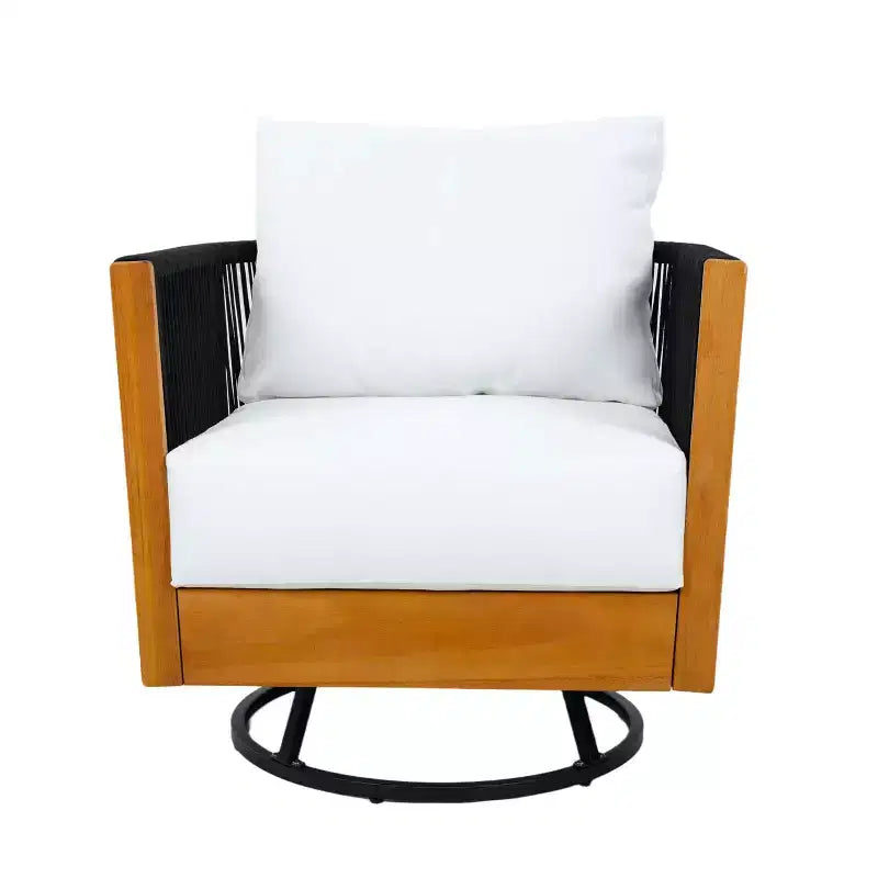 Ensemble de chaises pivotantes de terrasse modernes Christopher Knight Home Suriya en acacia avec design en corde et table en métal