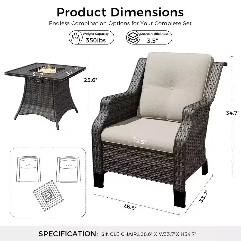 UPTIOT Outdoor Fire Pit Set with Modular Lounge Chairs