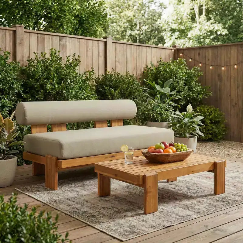 Christopher Knight Home Ishaan Ensemble de patio moderne 2 pièces avec causeuse rembourrée en acacia et table basse à lattes
