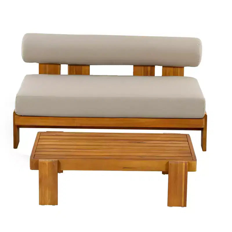 Christopher Knight Home Ishaan Ensemble de patio moderne 2 pièces avec causeuse rembourrée en acacia et table basse à lattes