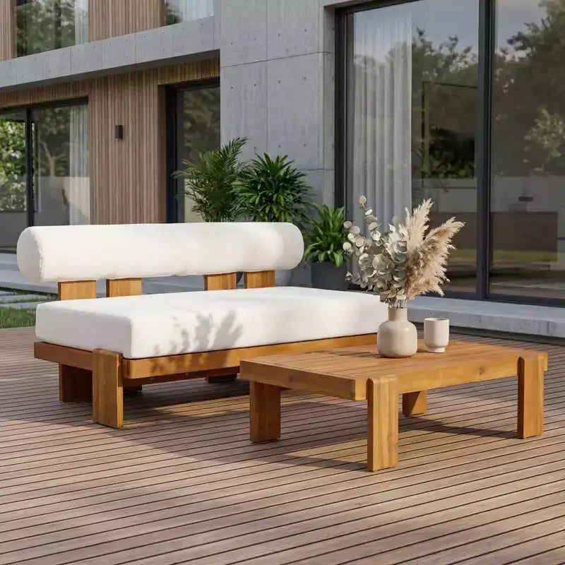 Christopher Knight Home Ishaan Ensemble de patio moderne 2 pièces avec causeuse rembourrée en acacia et table basse à lattes