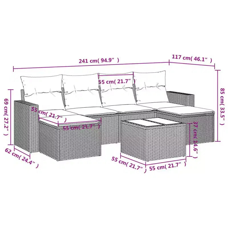 vidaXL Ensemble de canapés de jardin 7 pièces avec coussins, résine tressée