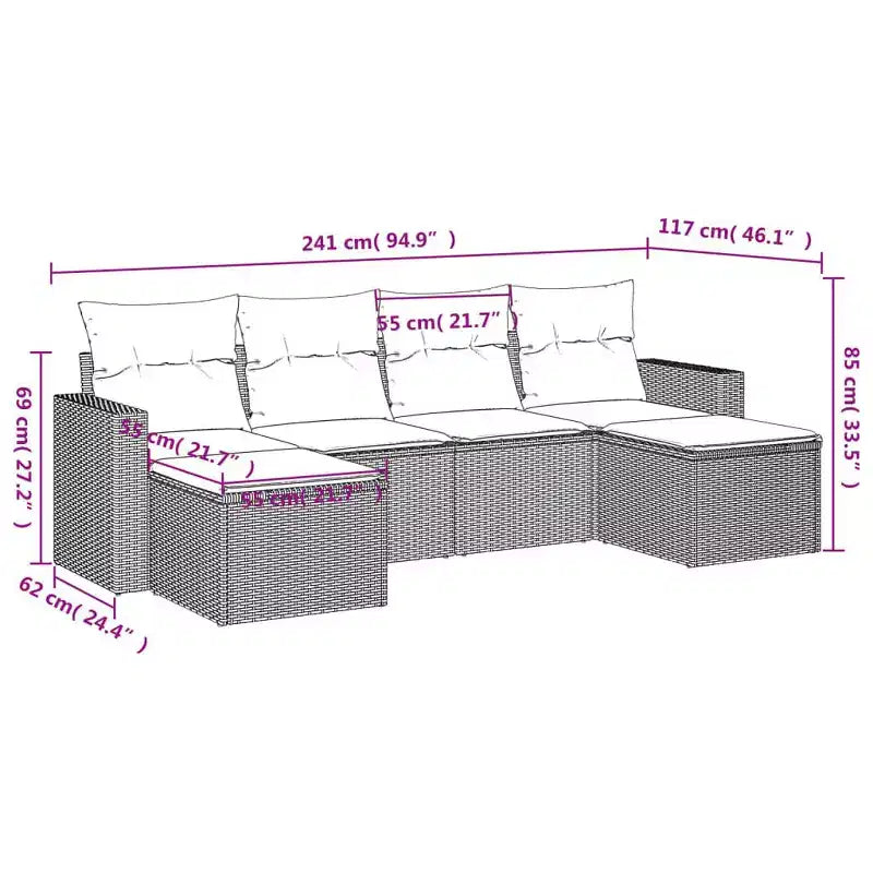 vidaXL Ensemble de canapés de jardin 7 pièces avec coussins, résine tressée