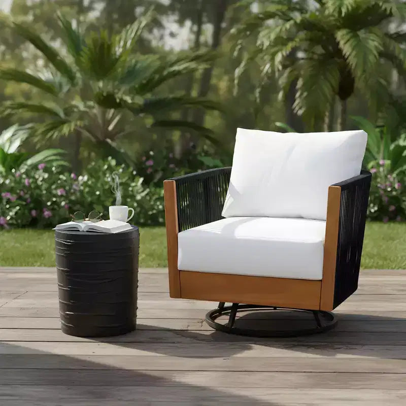 Christopher Knight Home Selene Ensemble de 2 Chaises de Jardin Rustiques Pivotantes en Bois d'Acacia et Corde avec Table en Béton Léger