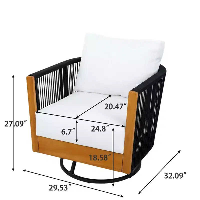 Christopher Knight Home Selene Ensemble de 2 Chaises de Jardin Rustiques Pivotantes en Bois d'Acacia et Corde avec Table en Béton Léger