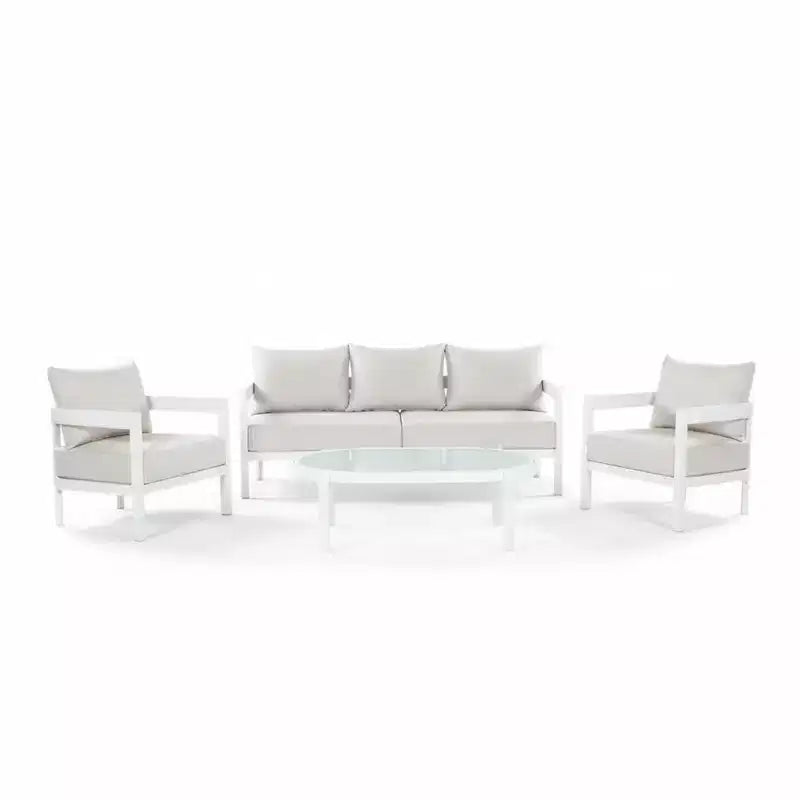 Christopher Knight Home Daniela, ensemble de 4 meubles de patio modernes en aluminium avec dossier incurvé, coussins et plateau en verre trempé