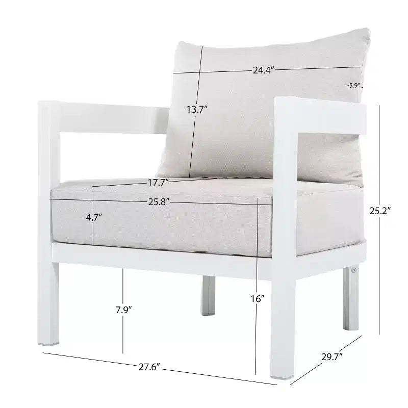 Christopher Knight Home Daniela, ensemble de 4 meubles de patio modernes en aluminium avec dossier incurvé, coussins et plateau en verre trempé
