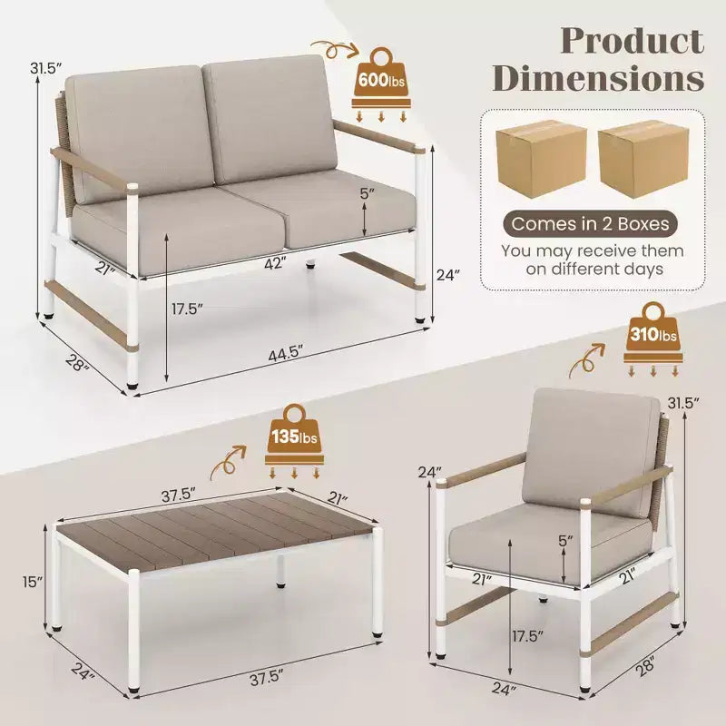 Costway Ensemble de Mobilier de Jardin 4/8 Pièces Canapé de Jardin Causeuse avec une Table Basse 2 Canapés Simples