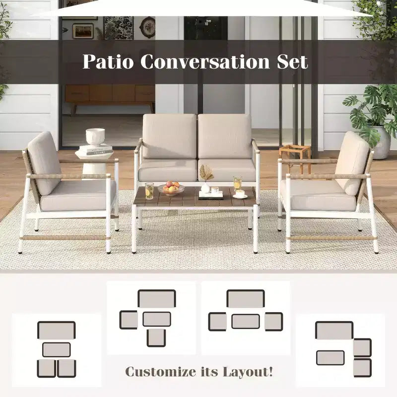Costway Ensemble de Mobilier de Jardin 4/8 Pièces Canapé de Jardin Causeuse avec une Table Basse 2 Canapés Simples