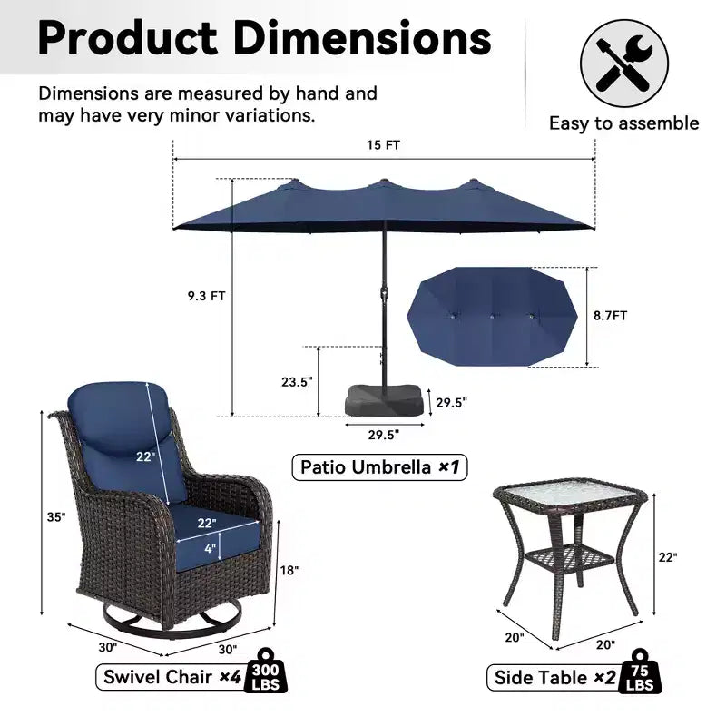 Ensemble de chaises pivotantes d'extérieur UPTIOT avec tables d'appoint et parasol de patio amélioré de 4,5 m