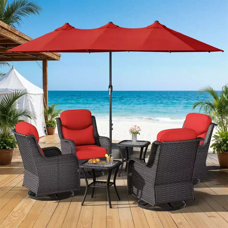 Ensemble de chaises pivotantes d'extérieur UPTIOT avec tables d'appoint et parasol de patio amélioré de 4,5 m