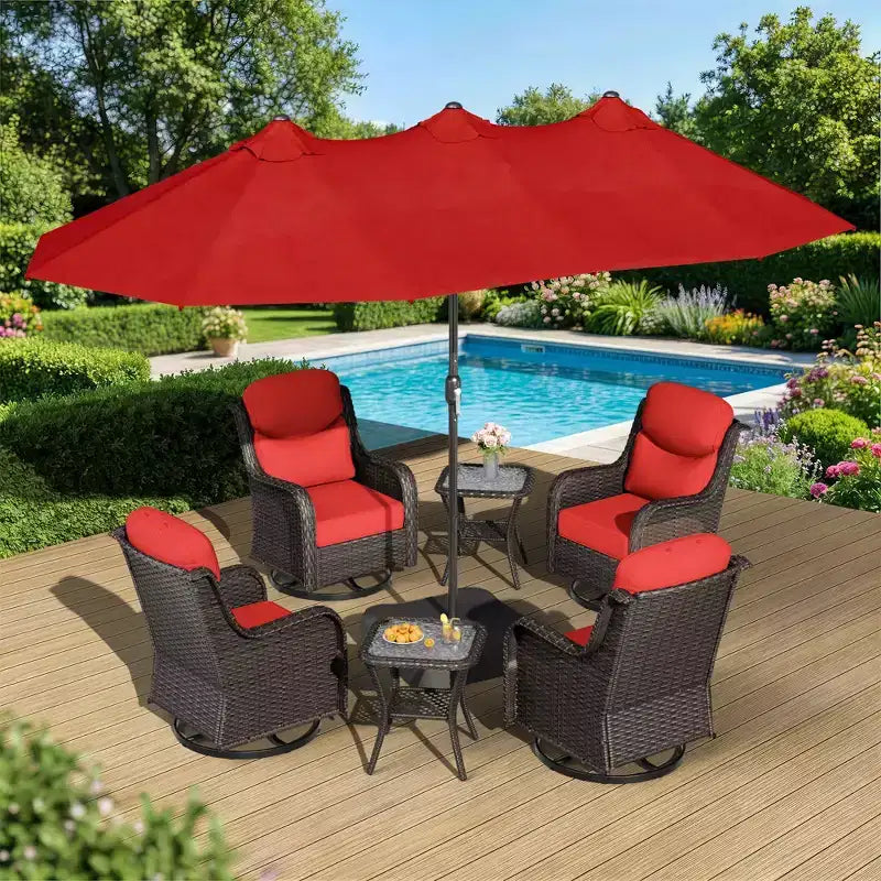 Ensemble de chaises pivotantes d'extérieur UPTIOT avec tables d'appoint et parasol de patio amélioré de 4,5 m