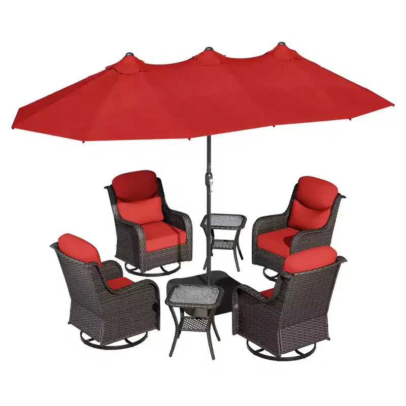 Ensemble de chaises pivotantes d'extérieur UPTIOT avec tables d'appoint et parasol de patio amélioré de 4,5 m