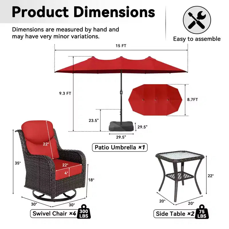 Ensemble de chaises pivotantes d'extérieur UPTIOT avec tables d'appoint et parasol de patio amélioré de 4,5 m