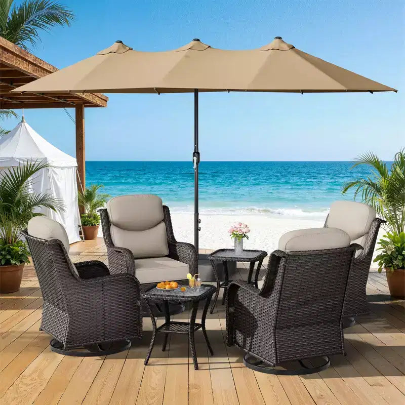 Ensemble de chaises pivotantes d'extérieur UPTIOT avec tables d'appoint et parasol de patio amélioré de 4,5 m