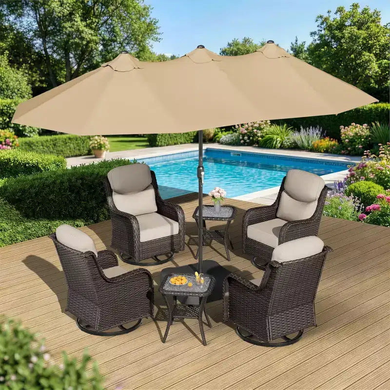 Ensemble de chaises pivotantes d'extérieur UPTIOT avec tables d'appoint et parasol de patio amélioré de 4,5 m