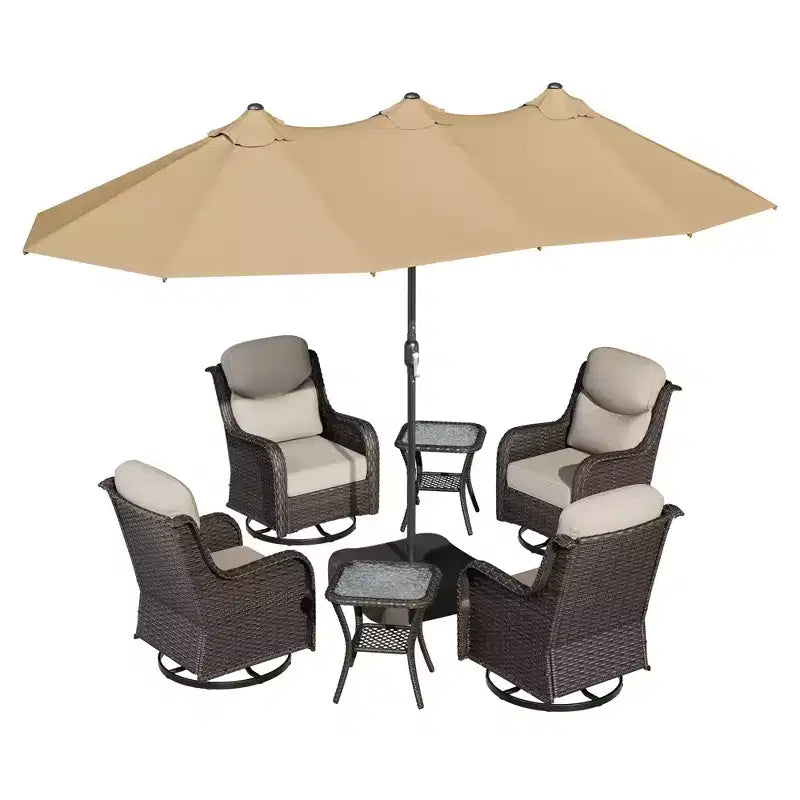 Ensemble de chaises pivotantes d'extérieur UPTIOT avec tables d'appoint et parasol de patio amélioré de 4,5 m