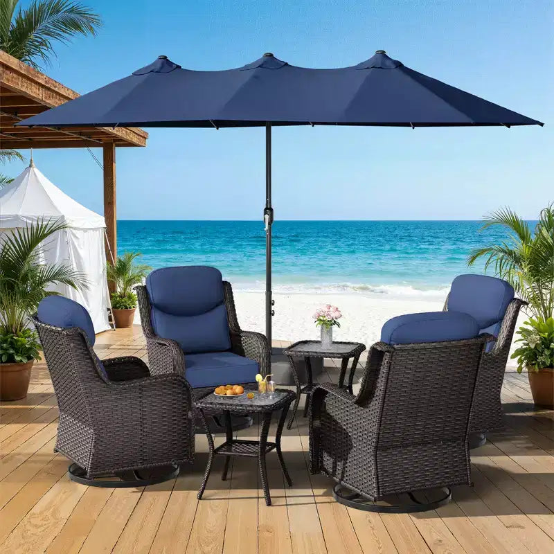 Ensemble de chaises pivotantes d'extérieur UPTIOT avec tables d'appoint et parasol de patio amélioré de 4,5 m