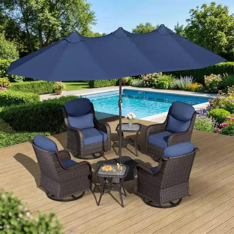 Ensemble de chaises pivotantes d'extérieur UPTIOT avec tables d'appoint et parasol de patio amélioré de 4,5 m